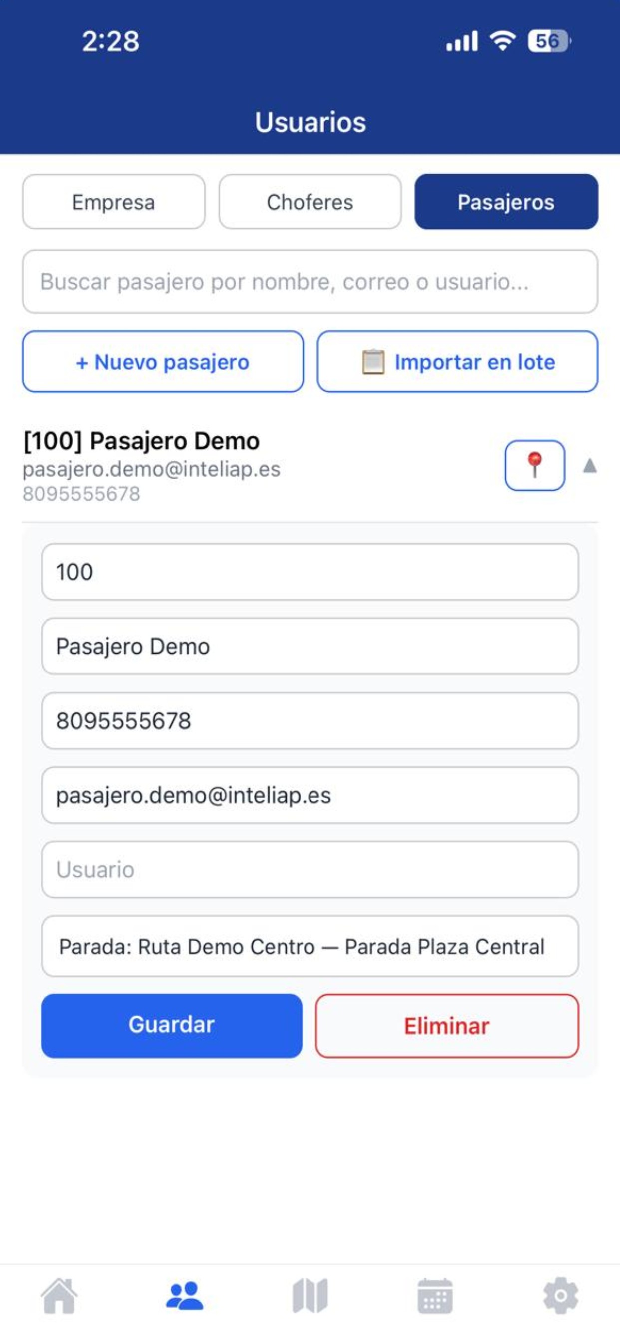 Captura de pantalla de la app Traslado 5