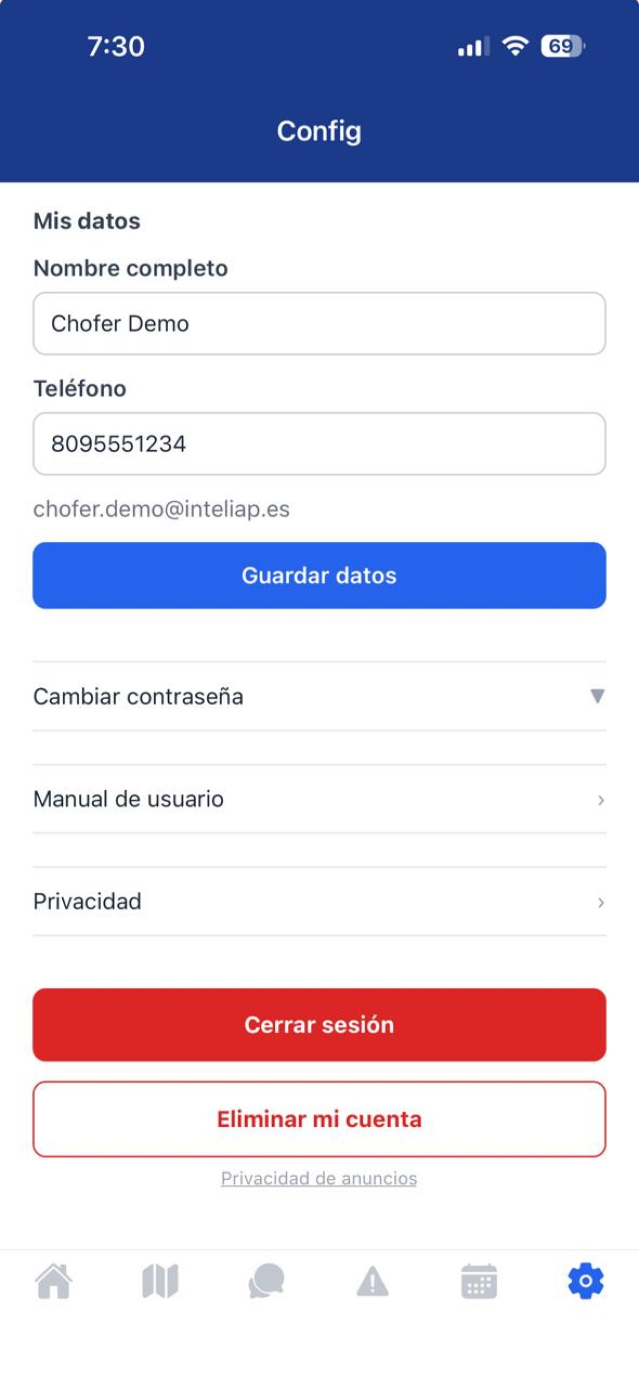 Captura de pantalla de la app Traslado 9