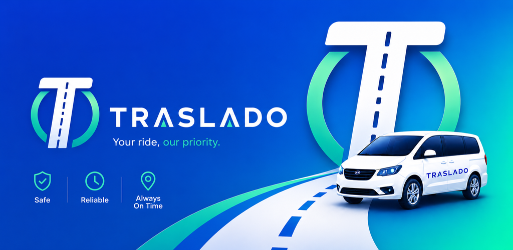 Traslado app con minivan y ruta en tiempo real